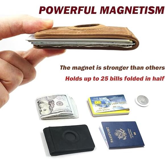 Tan Leather Slim Wallet with AirTag Holder – Minimalist RFID Blocking Card Case - Picture 3 of 5